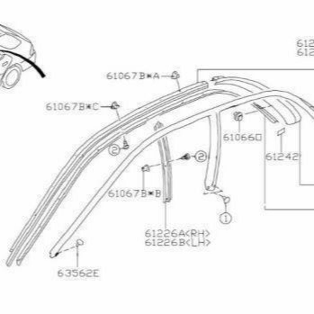 スバル(スバル)のスバル インプレッサ ウェザーストリップ  ルーフフロント 左右 自動車/バイクの自動車(車種別パーツ)の商品写真