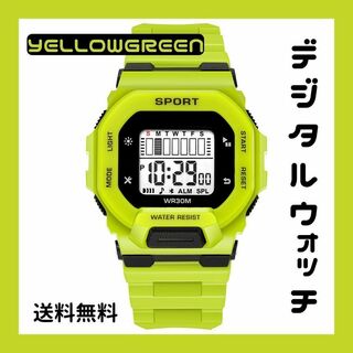 デジタルウォッチ　イエロー　グリーン　バックライト　色が変わる 　メンズ(腕時計(デジタル))