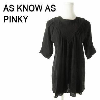 アズノゥアズピンキー(AS KNOW AS PINKY)のアズノウアズ ピンキー 五分袖ブラウス ワッシャー * 黒 230426AO7A(シャツ/ブラウス(半袖/袖なし))