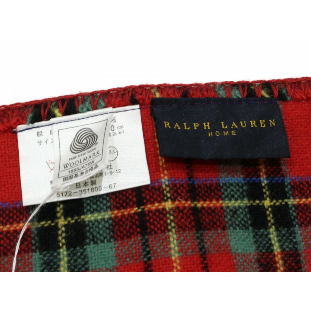 Ralph Lauren(ラルフローレン)のRALPH LAUREN　ラルフローレン　レッドプラッド　ひざ掛け　5172-351800-67　毛100％　レッド　チェック　レディース　ギフト　プレゼント包装可【中古】松前R56号店 レディースのファッション小物(バンダナ/スカーフ)の商品写真