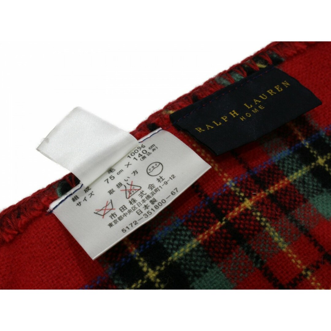 Ralph Lauren(ラルフローレン)のRALPH LAUREN　ラルフローレン　レッドプラッド　ひざ掛け　5172-351800-67　毛100％　レッド　チェック　レディース　ギフト　プレゼント包装可【中古】松前R56号店 レディースのファッション小物(バンダナ/スカーフ)の商品写真