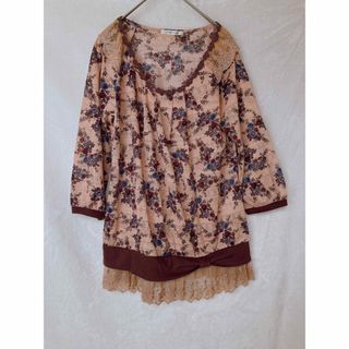 アクシーズファム(axes femme)のaxes アクシーズ 七部袖 花柄 ラグラン チュニック トップス M レース(チュニック)