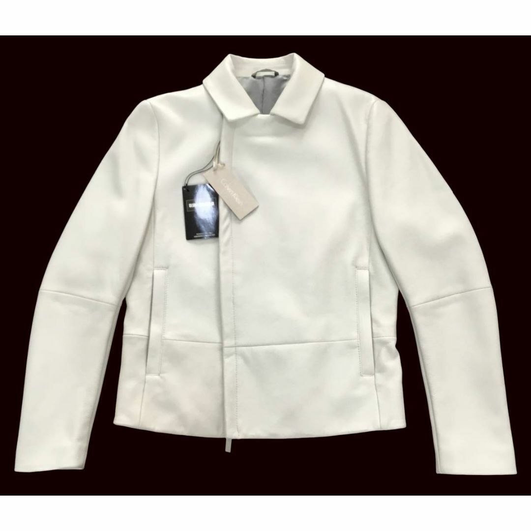 Calvin Klein(カルバンクライン)のカルバンクライン シープスキンホワイトレザー ライダースジャケット 34 メンズのジャケット/アウター(ライダースジャケット)の商品写真
