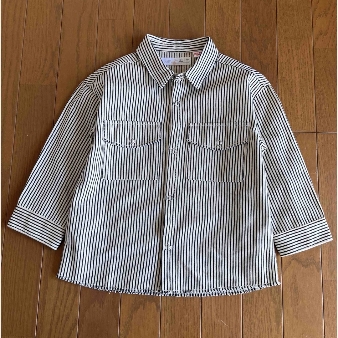 ZARA KIDS(ザラキッズ)の◎170【美品】ZARA ストライプシャツジャケット 100cm キッズ/ベビー/マタニティのキッズ服男の子用(90cm~)(ジャケット/上着)の商品写真