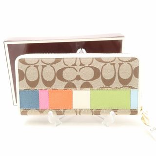 コーチ(COACH)の美品 COACH コーチ シグネチャー マルチカラー ラウンドファスナー長財布 レディース AY5079C (財布)