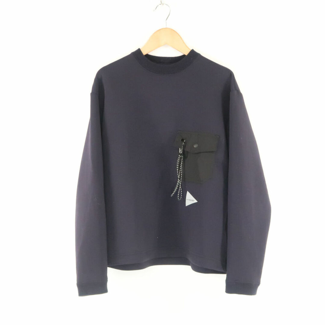 and wander(アンドワンダー)のand wander アンドワンダー 574-3984509 airly warm crew neck T クルーネックスウェット S ポリエステル他 長袖 プルオーバー ニット トップス 紺 レディース AU2407A77  レディースのトップス(トレーナー/スウェット)の商品写真