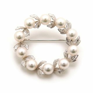 ミキモト(MIKIMOTO)の美品 MIKIMOTO ミキモト ブローチ パール シルバー アクセサリー 葉彫り 銀製 ロジウム仕上げ アコヤ真珠(ブローチ/コサージュ)