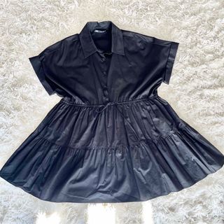 ザラ(ZARA)のZARA シャツワンピース ブラック S(ミニワンピース)