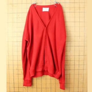 70s 80s USA製Jantzenアクリルカーディガン レッドXL ss96(カーディガン)