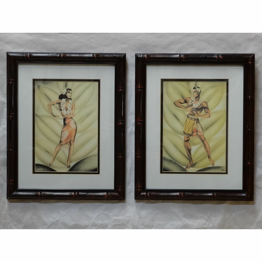 エリック・ギル Vintage Hawaiian Art バンブ－額装 エンタメ/ホビーの美術品/アンティーク(絵画/タペストリー)の商品写真