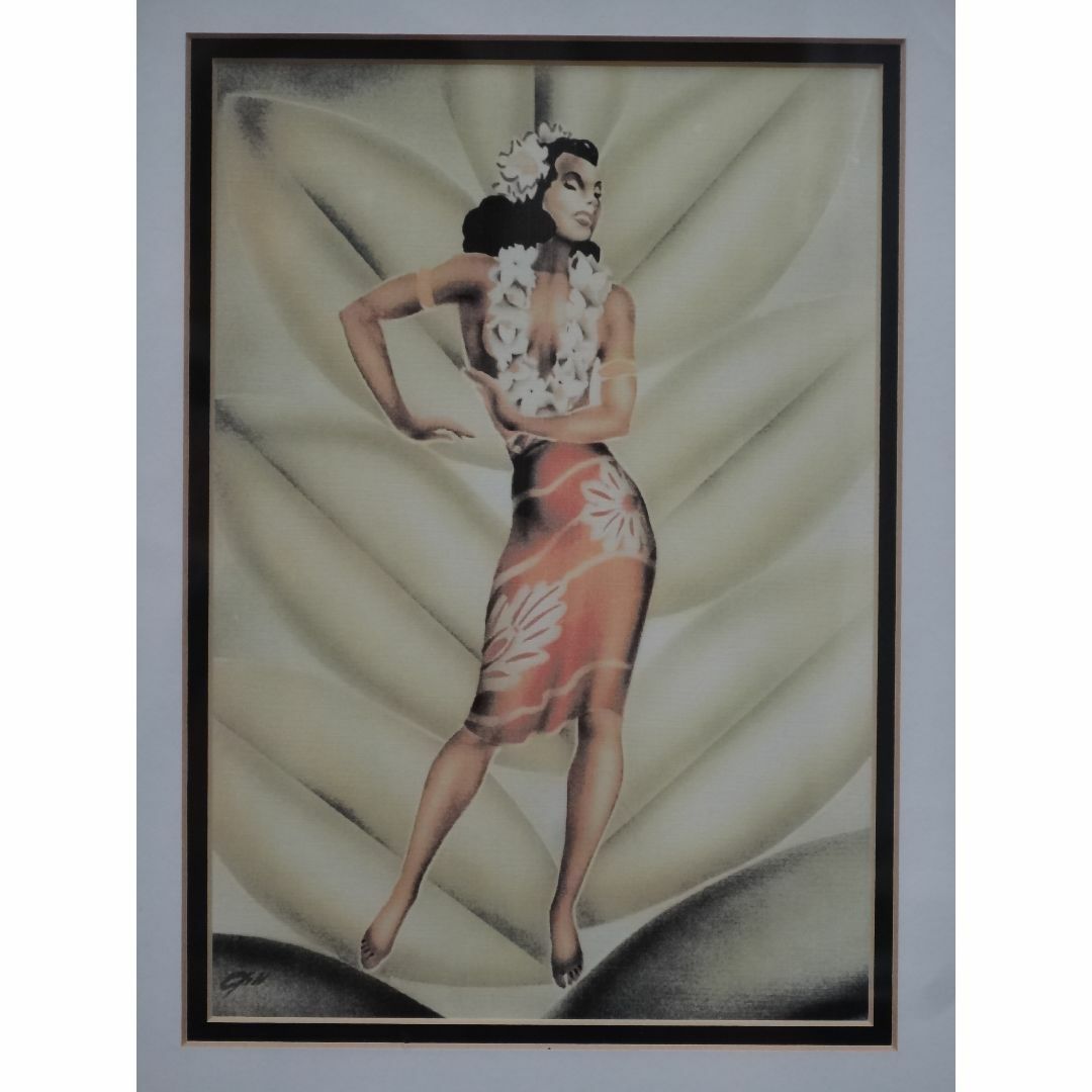 エリック・ギル Vintage Hawaiian Art バンブ－額装 エンタメ/ホビーの美術品/アンティーク(絵画/タペストリー)の商品写真