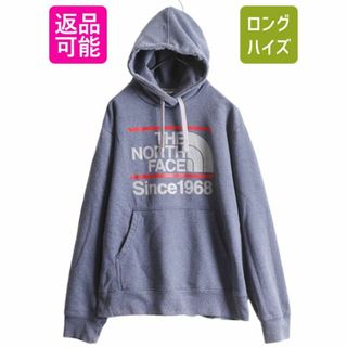 ザノースフェイス(THE NORTH FACE)のノースフェイス プリント スウェット フード パーカー メンズ L / 古着 The North Face プルオーバー 裏起毛 トレーナー アウトドア  青灰(パーカー)