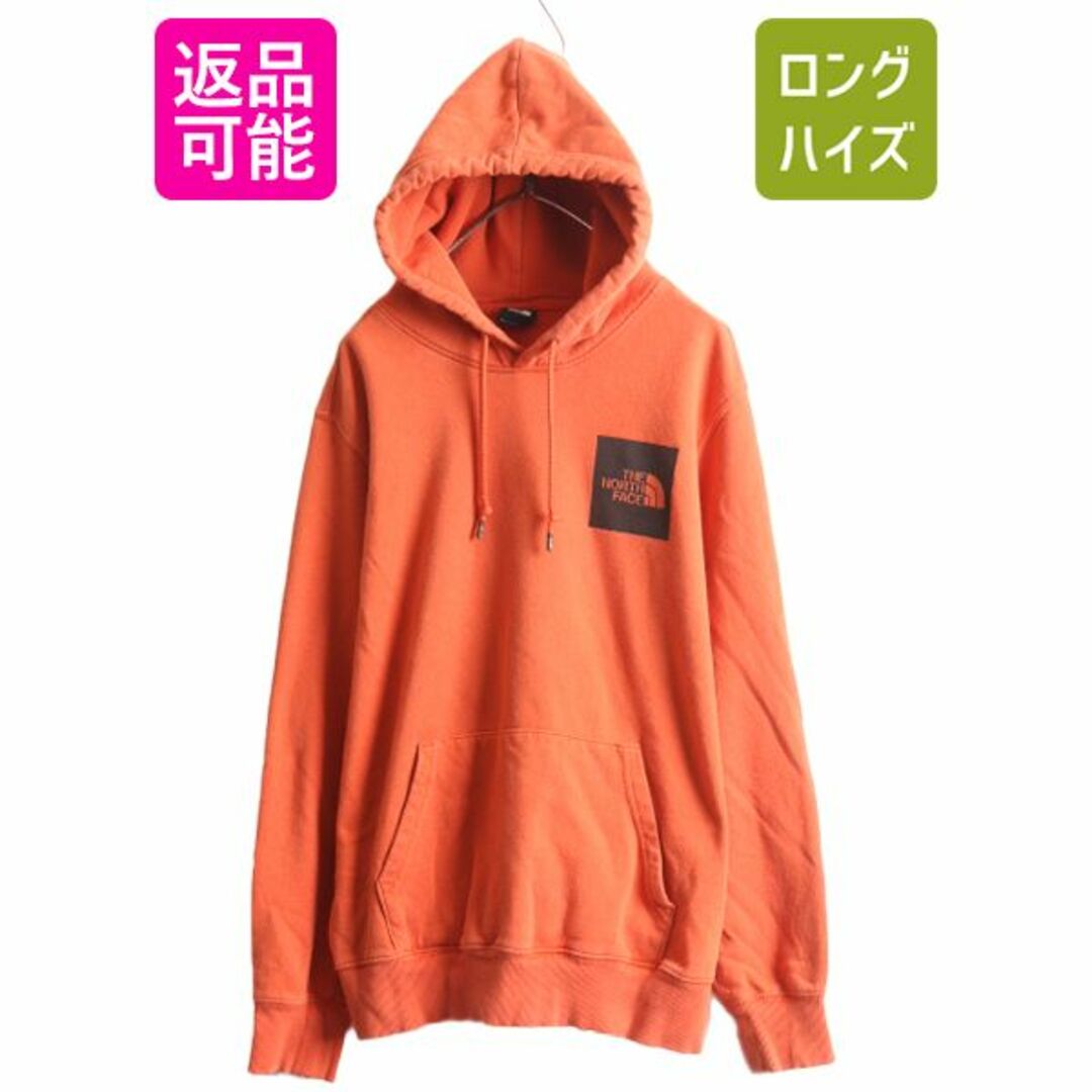 THE NORTH FACE(ザノースフェイス)のノースフェイス 両面 プリント スウェット フード パーカー メンズ L 古着 The North Face プルオーバー 裏起毛 トレーナー 薄手 オレンジ メンズのトップス(パーカー)の商品写真