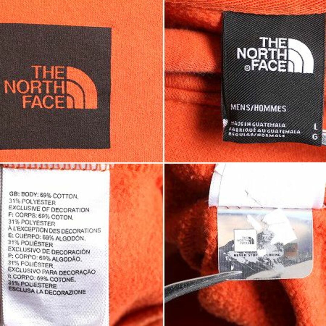 THE NORTH FACE(ザノースフェイス)のノースフェイス 両面 プリント スウェット フード パーカー メンズ L 古着 The North Face プルオーバー 裏起毛 トレーナー 薄手 オレンジ メンズのトップス(パーカー)の商品写真