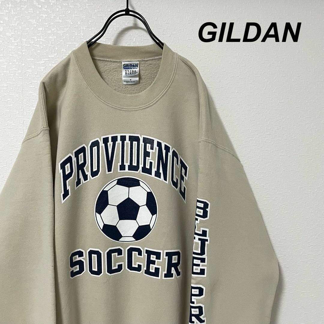 GILDAN/ギルダン プリントスウェット ベージュ サッカー 袖プリ 裏起毛 メンズのトップス(スウェット)の商品写真