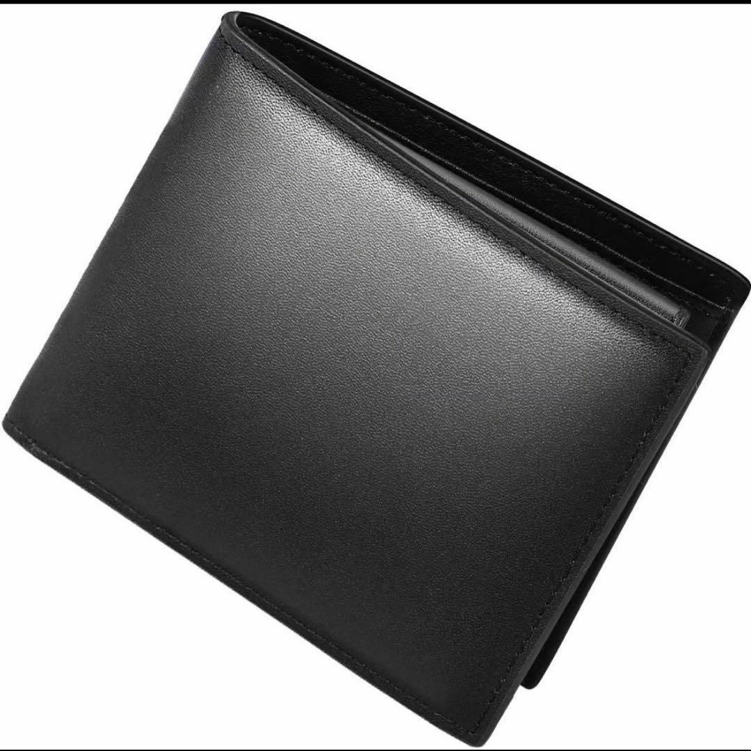 本革 二つ折り財布 黒 ブラック ギフトボックス 箱付き プレゼント 新品 メンズのファッション小物(折り財布)の商品写真