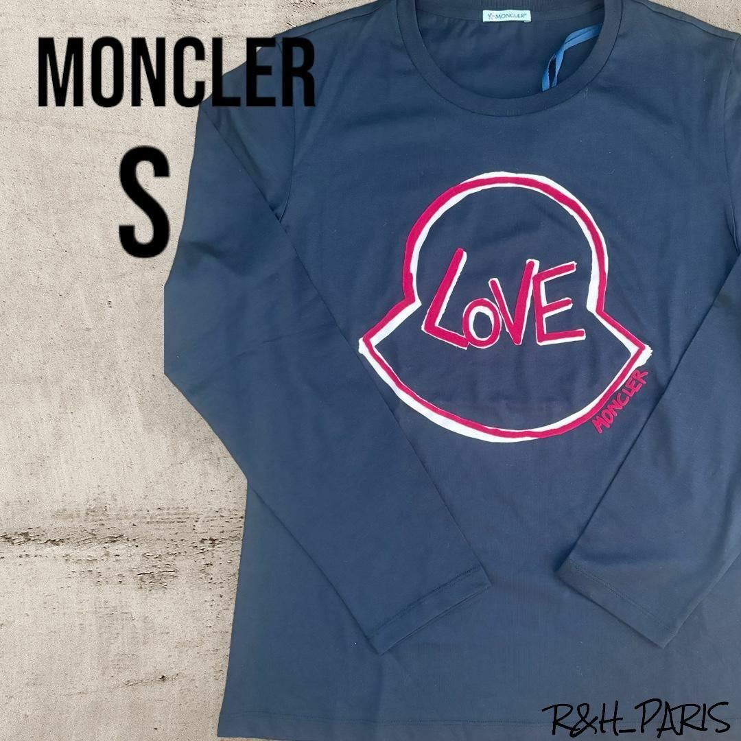 MONCLER(モンクレール)のモンクレール フロッキープリント ロンT ブラックS 新品未使用 レディースのトップス(Tシャツ(長袖/七分))の商品写真