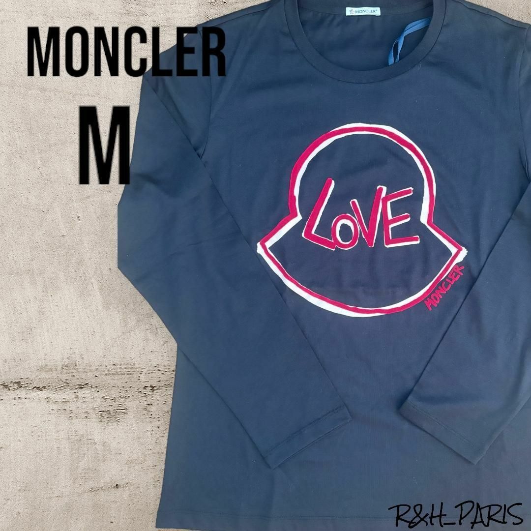 MONCLER(モンクレール)のモンクレール フロッキープリント ロンT ブラックM 新品未使用 レディースのトップス(Tシャツ(長袖/七分))の商品写真