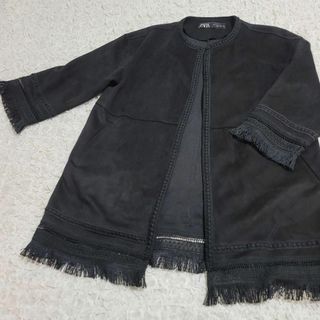 ザラ(ZARA)のZARA　スエード風フリンジジャケット ブラック(その他)