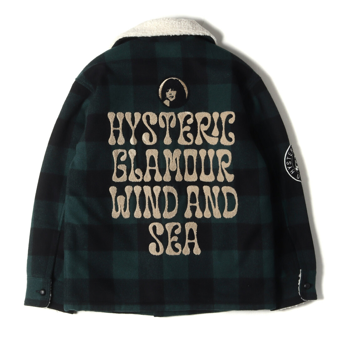 HYSTERIC GLAMOUR(ヒステリックグラマー)の新品同様 HYSTERIC GLAMOUR ヒステリックグラマー コート サイズ:S 23AW WIND AND SEA ガール ウーマン ワッペン 裏ボア バッファロー チェック ランチ コート Ranch Coat グリーン ブラック アウター ジャケット ブルゾン コラボ【メンズ】【中古】 メンズのジャケット/アウター(その他)の商品写真