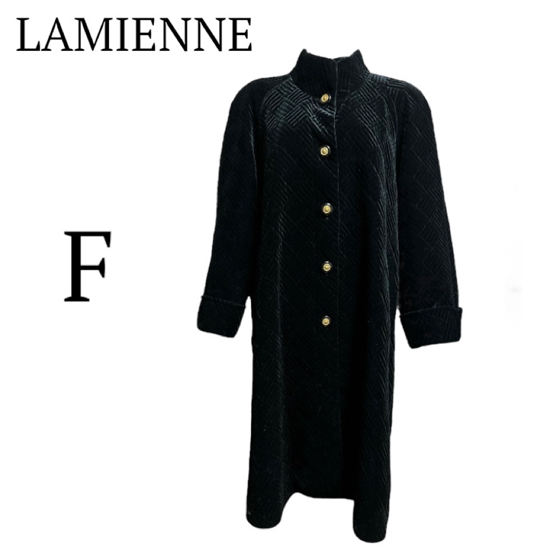 【LAMIENNE】ロング マキシ ヴィンテージ コート ベロア ベルベット 黒 レディースのジャケット/アウター(ロングコート)の商品写真