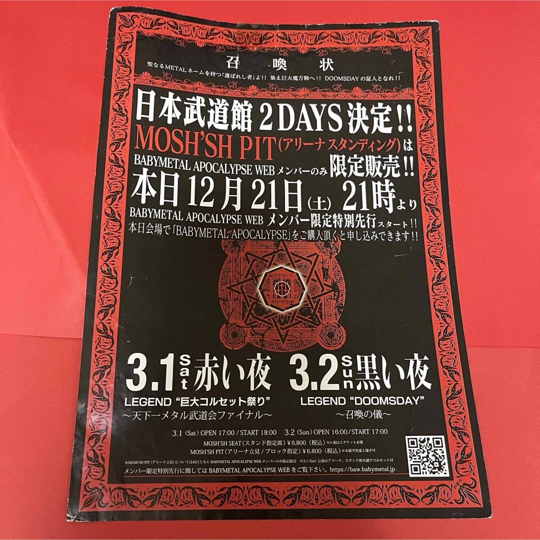 BABYMETAL 日本武道館 フライヤー エンタメ/ホビーのタレントグッズ(アイドルグッズ)の商品写真