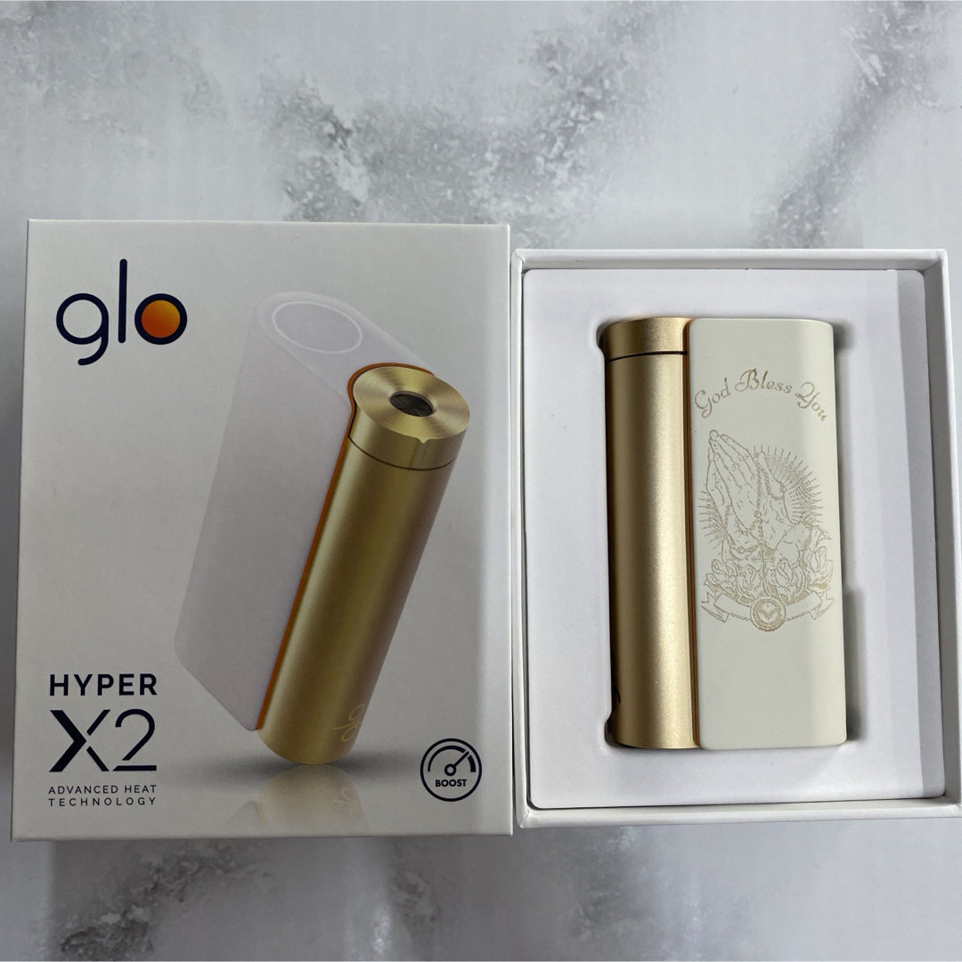 glo(グロー)の祈り手 レーザー加工 glo hyper X2 グローハイパー 本体 白 金 メンズのファッション小物(タバコグッズ)の商品写真