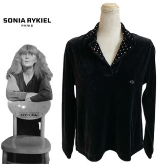 ソニアリキエル(SONIA RYKIEL)のSONIA RYKIEL VINTAGE フランス製 ストーン装飾ベロアトップス(シャツ/ブラウス(長袖/七分))