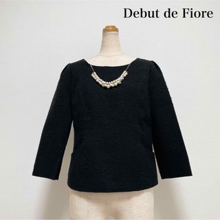 デビュードフィオレ(Debut de Fiore)のDebut de Fiore ネックレス付ツイードトップス 黒 仕事 セレモニー(シャツ/ブラウス(長袖/七分))