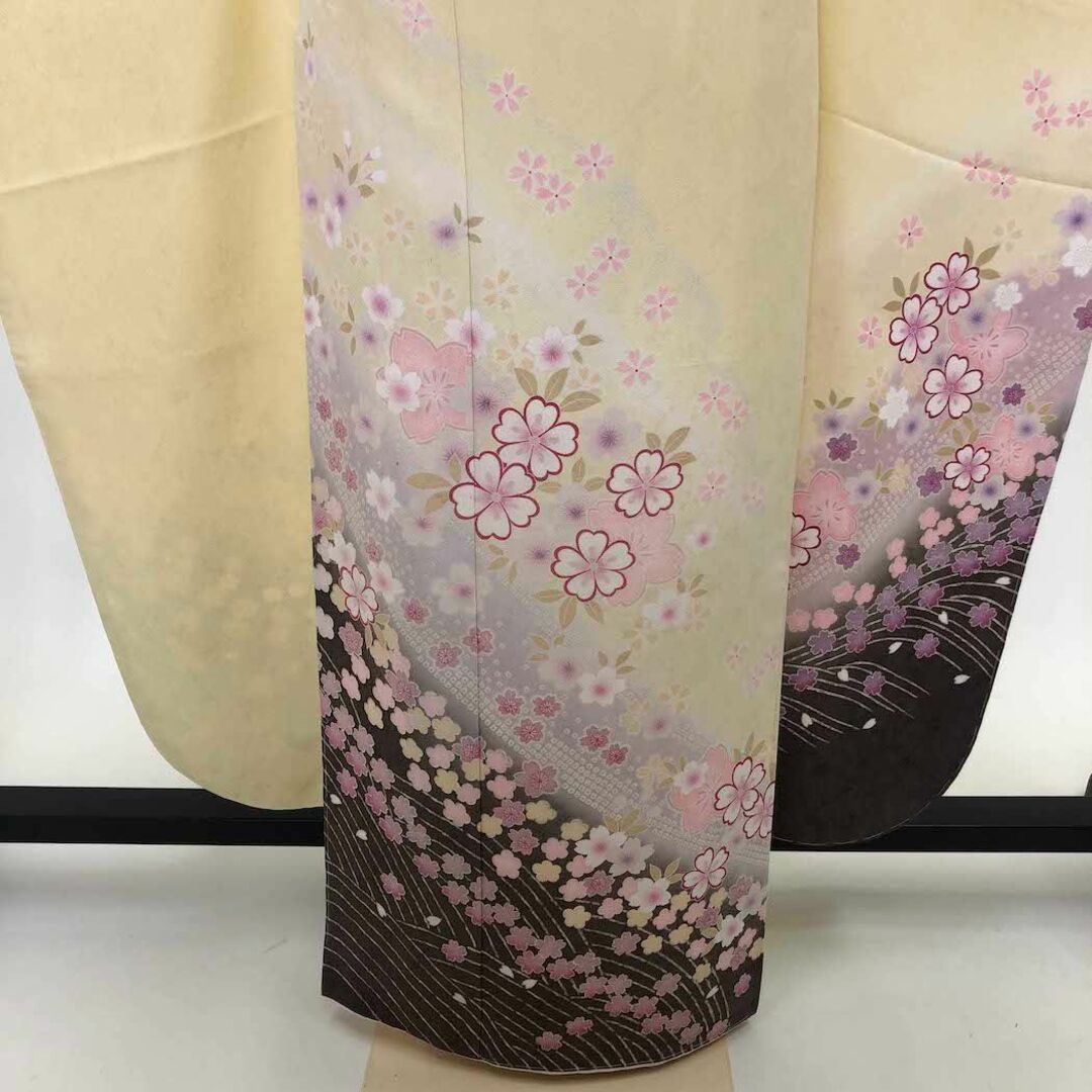 振袖セット 成人式 正絹 黄色 クリーム 帯 帯締め 花 裄67cm S-137 振袖セット 成人式 正絹 黄色 クリーム 帯 帯締め 花 裄67cm S-137