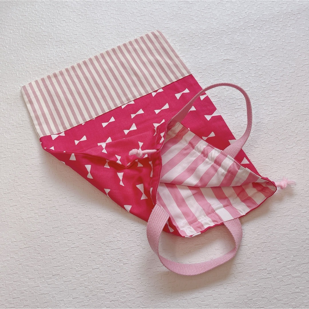 体操服入れ お着替え袋 女の子 シンプル リボン ピンク ハンドメイドのキッズ/ベビー(外出用品)の商品写真