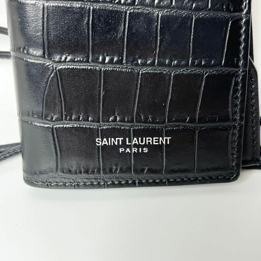 Saint Laurent(サンローラン)の【美品】サンローラン　フリップカードホルダーケース　パスケース　クロコ型押し メンズのファッション小物(名刺入れ/定期入れ)の商品写真