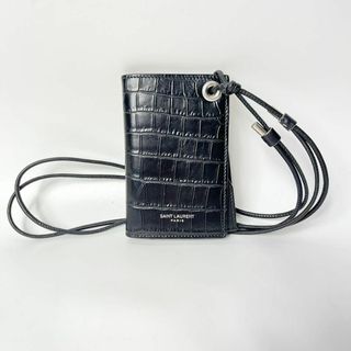 サンローラン(Saint Laurent)の【美品】サンローラン　フリップカードホルダーケース　パスケース　クロコ型押し(名刺入れ/定期入れ)