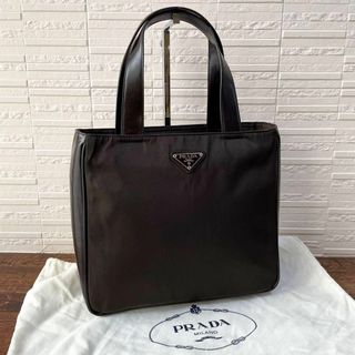 プラダ(PRADA)のプラダ ナイロン×レザー 三角プレートロゴ ハンド トート バッグ ブラウン.(ハンドバッグ)