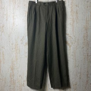 ユーロ スペイン製 ウールパンツ 2タック グリーン アメリカ古着(スラックス)