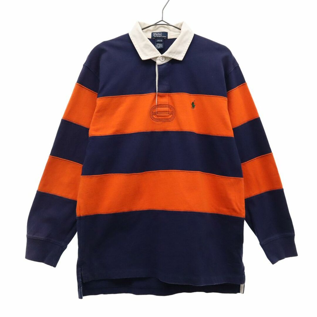 ポロバイラルフローレン ボーダー 長袖 ラガーシャツ L ネイビー×オレンジ Polo by Ralph Lauren ポロシャツ キッズ 古着 【240210】 キッズ/ベビー/マタニティのキッズ服男の子用(90cm~)(その他)の商品写真