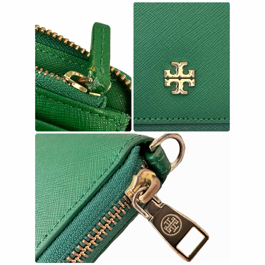 Tory Burch(トリーバーチ)のトリーバーチ 長財布グリーンレザー  緑革 ラウンド カード入れ16枚 Dカン レディースのファッション小物(財布)の商品写真