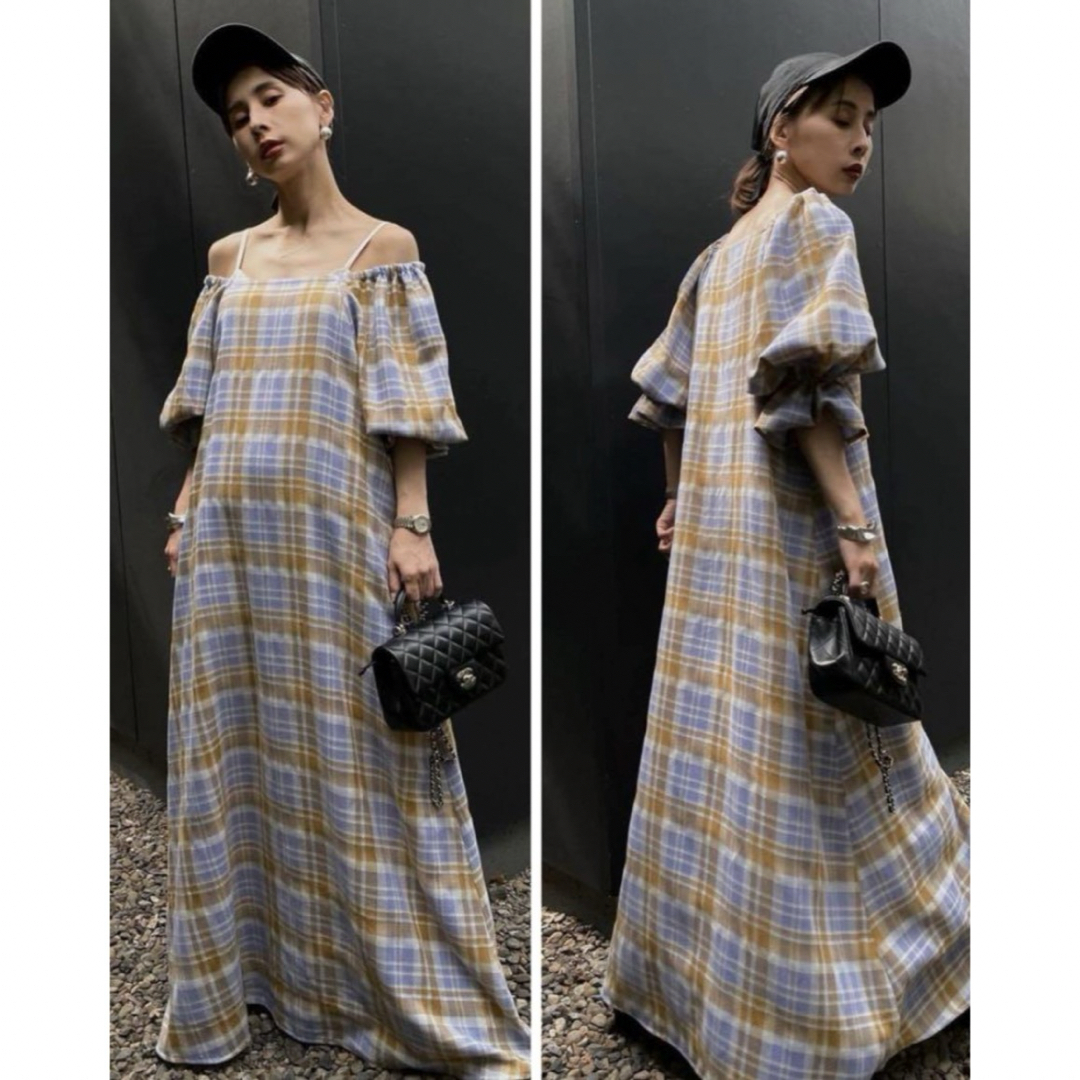 LACEY CHECK PUFF DRESS パープル　 Sサイズ