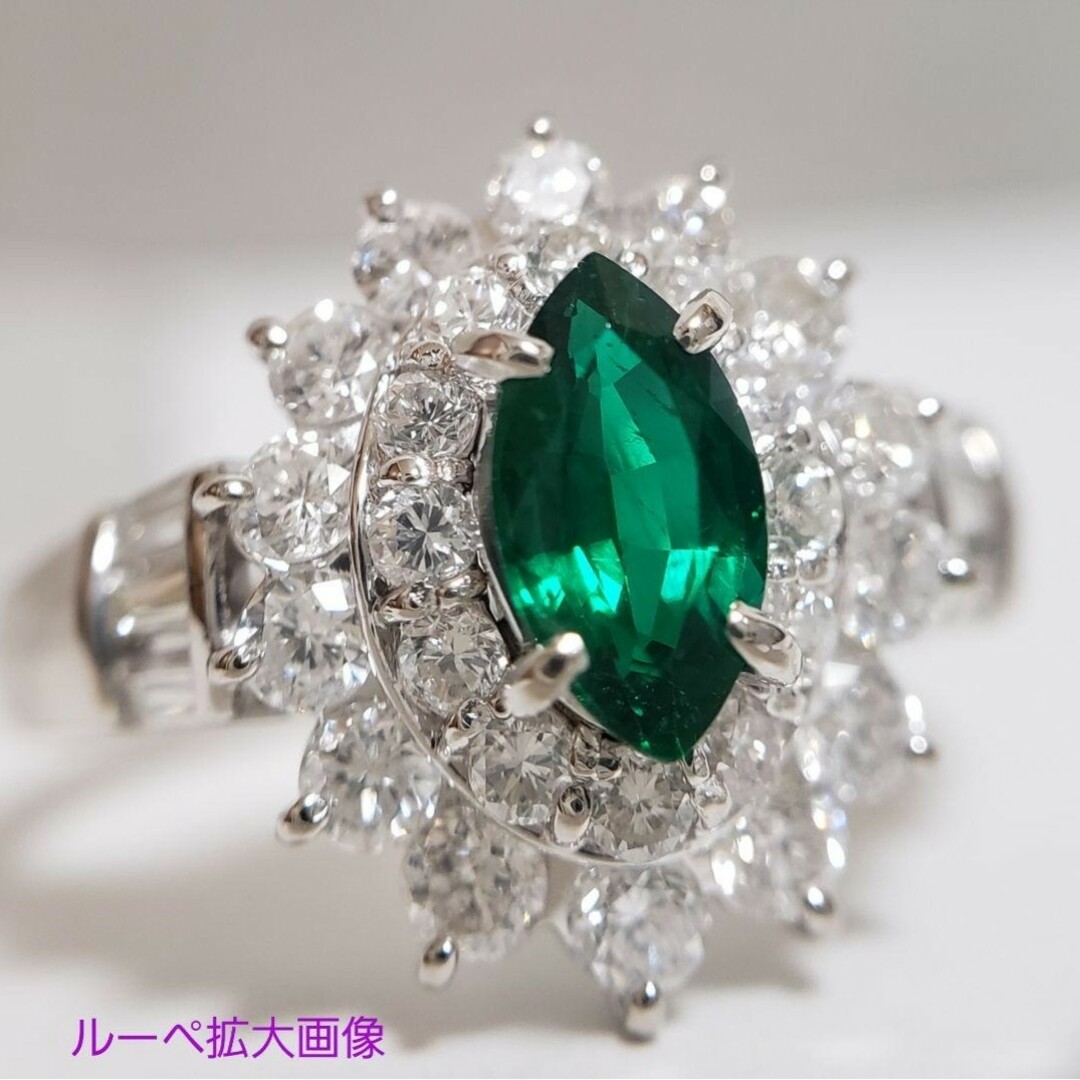 PT 天然エメラルド 0.62ct 天然ダイヤ 1.10ct デザインリング レディースのアクセサリー(リング(指輪))の商品写真