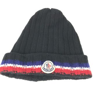 モンクレール(MONCLER)のモンクレール MONCLER ロゴ ビーニー 帽子 ニット帽 ニットキャップ ニット帽 ウール ブラック(ニット帽/ビーニー)