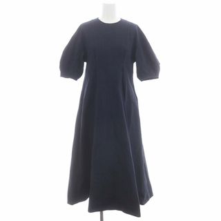 ランバンオンブルー(LANVIN en Bleu)のランバンオンブルー シアサッカーワンピース ロング マキシ丈 七分袖 36 紺(ロングワンピース/マキシワンピース)