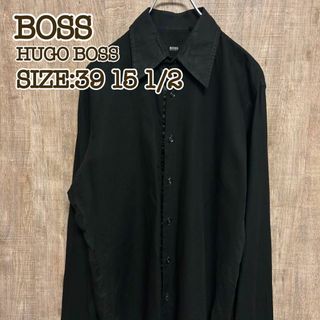 ヒューゴボス(HUGO BOSS)のHUGO BOSS ヒューゴボス　ドレスシャツ　ブラック　高級　ダブルカフス39(シャツ)