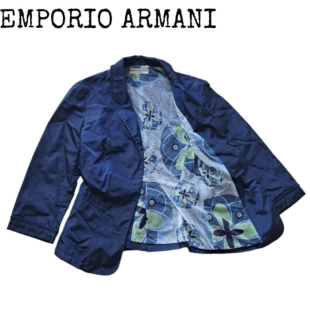 Emporio Armani - EMPORIO ARMANI テーラードジャケット ネイビー 総柄