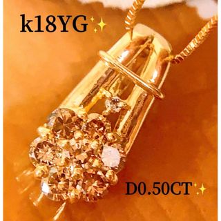 美品❗️D0.50CT✨k18ブラウンダイヤモンドネックレス　トップ　フラワー(ネックレス)