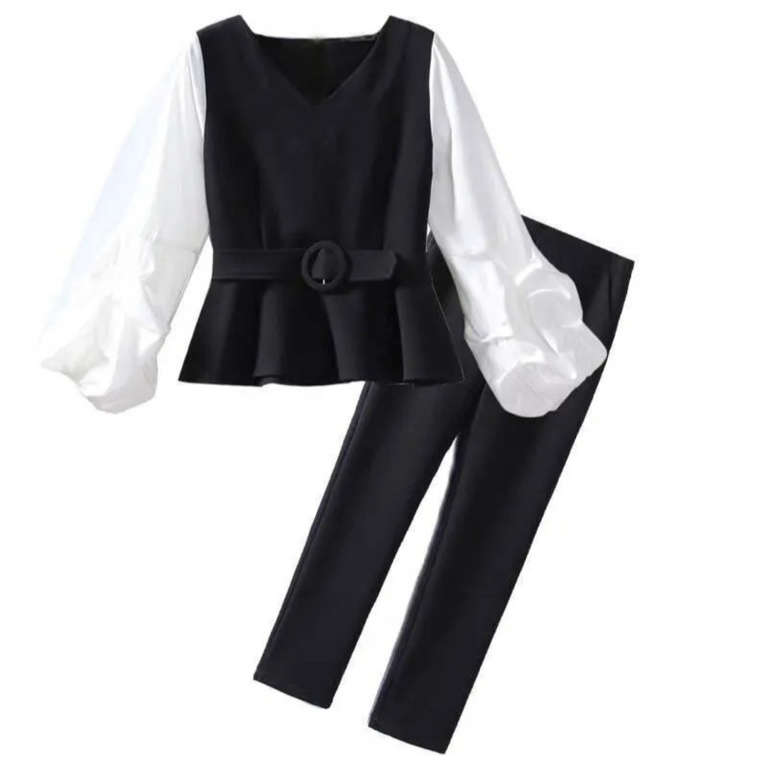 レディース　スーツ　パンツスーツ　フォーマル　XXL 入園式　入学式　黒 レディースのフォーマル/ドレス(スーツ)の商品写真