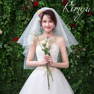 コーム付き♡ウェディング2段ベール　ブライダル　ヘアドレス　結婚式3(ウェディングドレス)