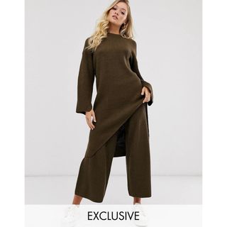 エイソス(asos)の日本未発売 ブラウン アシンメトリーニット ワイドパンツ セットアップ(ニット/セーター)