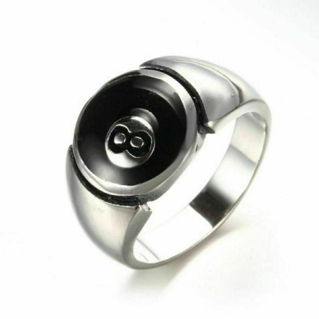 【A032】リング　メンズ　指輪　シルバー　ビリヤード　8ボール　18号 メンズのアクセサリー(リング(指輪))の商品写真