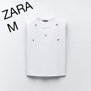 ザラ(ZARA)のショルダーパッドラインストーンTシャツ(Tシャツ(半袖/袖なし))