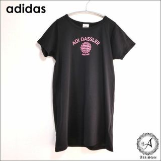 アディダス(adidas)のadidas レディース ティーシャツ 半袖 ロング ロゴT 黒 S(Tシャツ(半袖/袖なし))